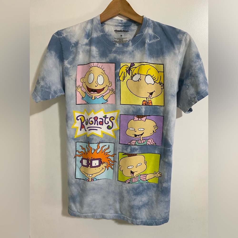 Nickelodeon Rugrats Cartoon Tee Men Sz M Blue Tie Dye 100% Cotton Graphic Tee